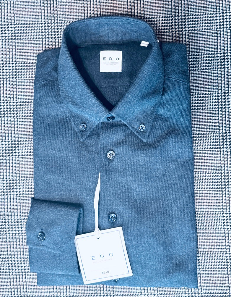 Crittenden x Edo Button Down Collar Sport Shirt in Midnight Blue Cotton