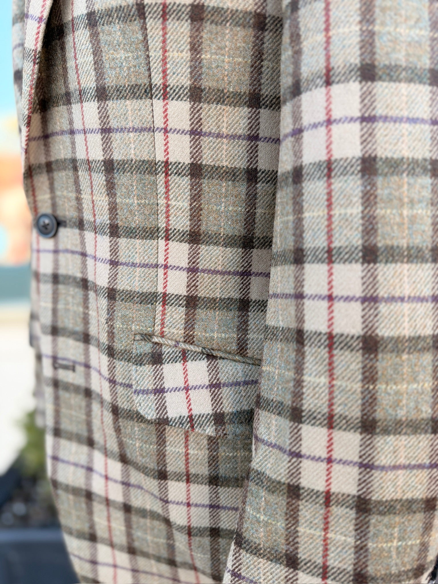 Hacking Jacket in Moss & Cream with Red/Purple Overplaid CR 1635