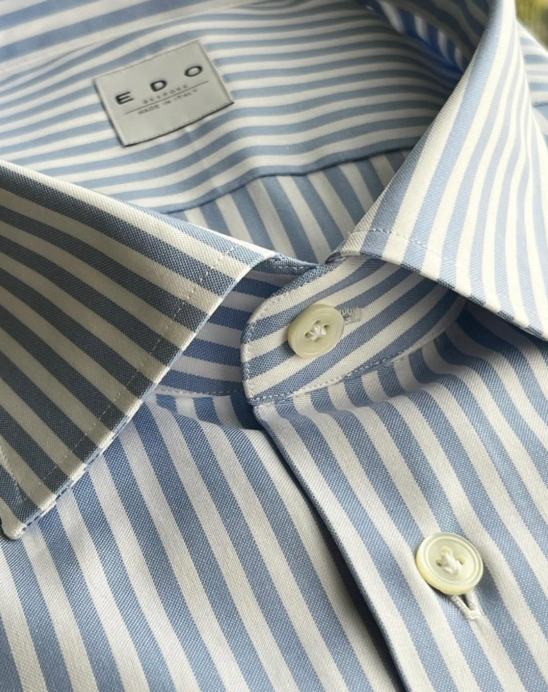 Crittenden x Edo Semi-Spread Collar Shirting, Blue Stripe