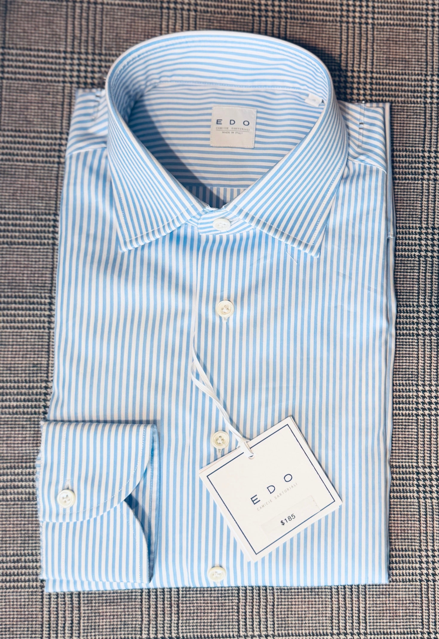 Crittenden x Edo Semi-Spread Collar Shirting, Blue Stripe