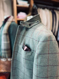 Load image into Gallery viewer, Hacking Jacket in Lovat Tweed with Claret/Purple Windowpane CR 1628
