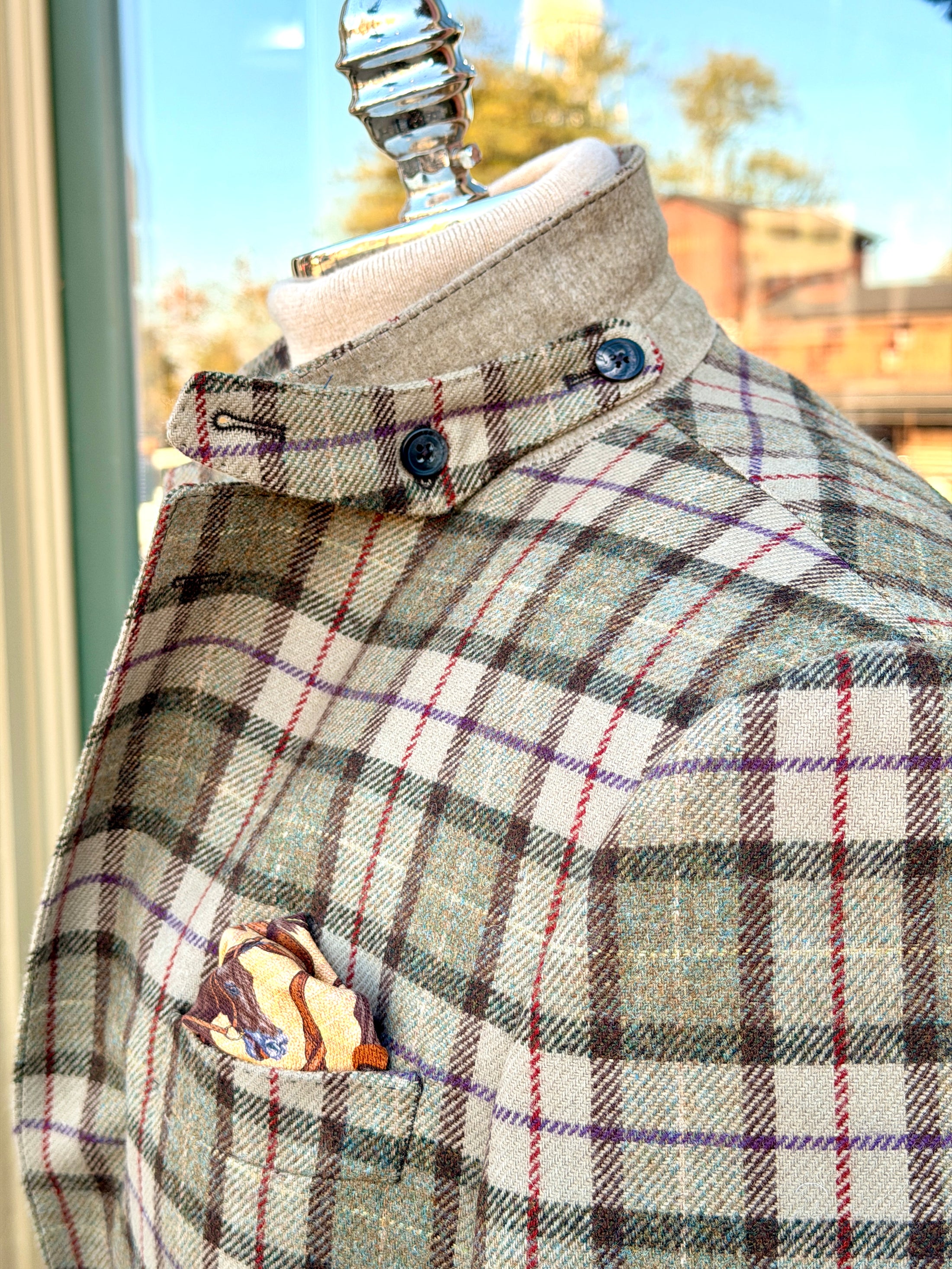 Hacking Jacket in Moss & Cream with Red/Purple Overplaid CR 1635