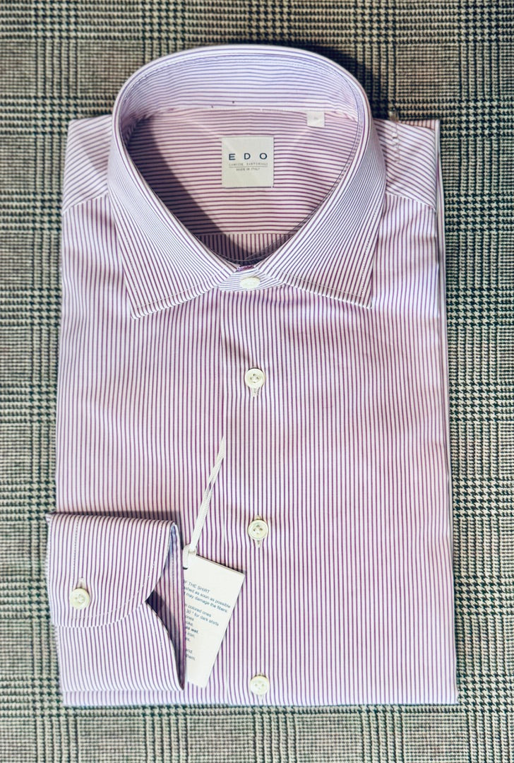 Crittenden x Edo Semi-Spread Collar Shirting, Purple Stripe