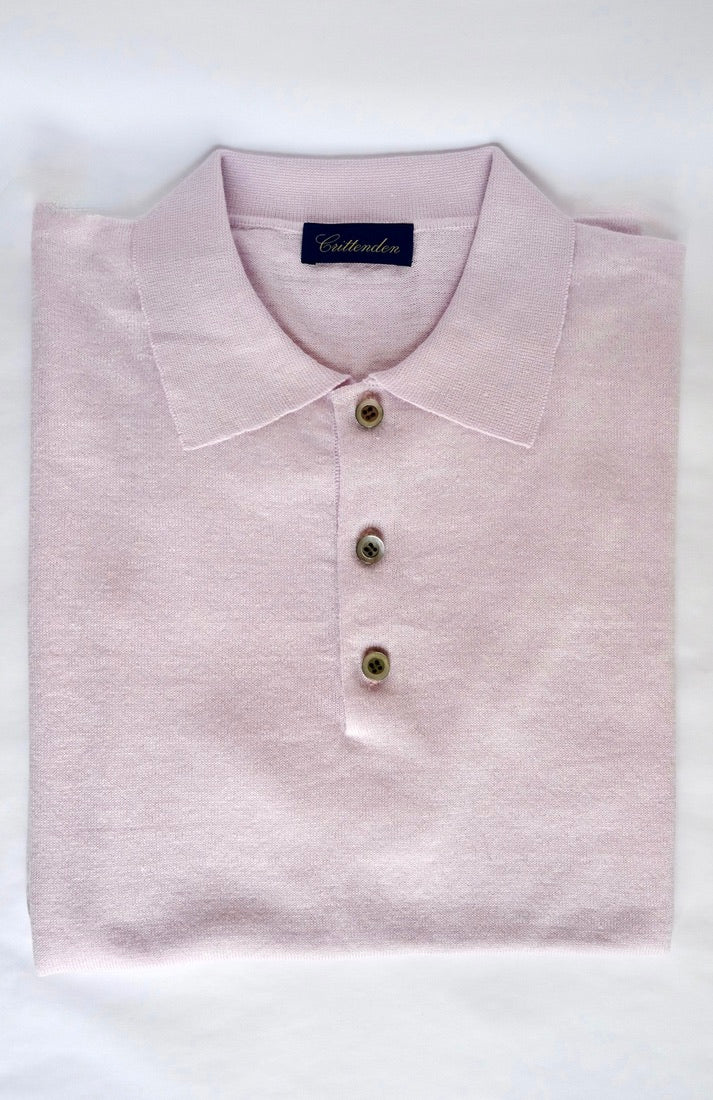 Crittenden Linen/Cotton Knit Shirt in Pale Pink