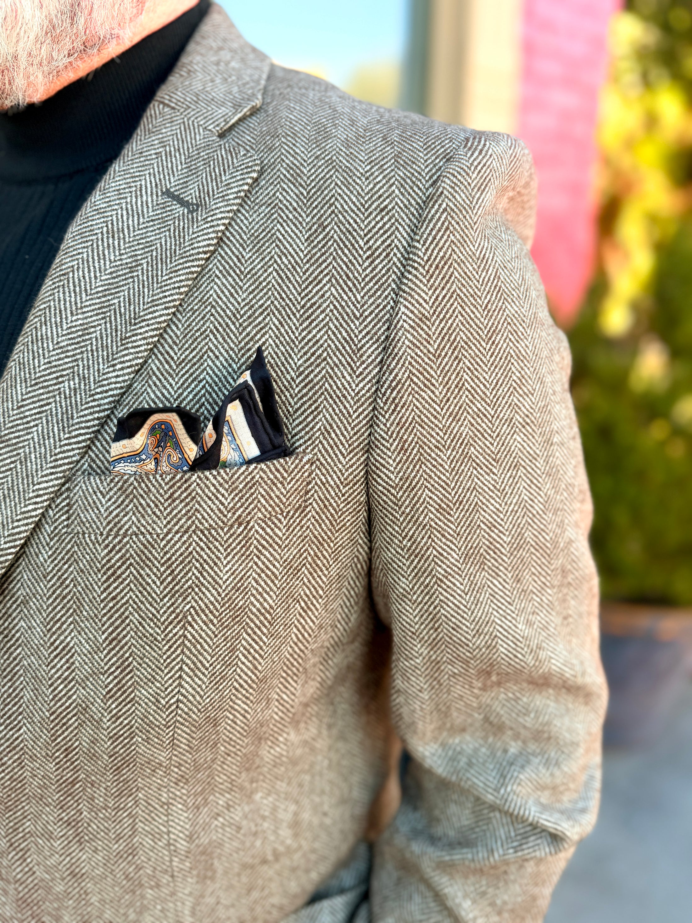 Harrods Patch Pocket in Brown/Cream Herringbone Khullu CR 1640