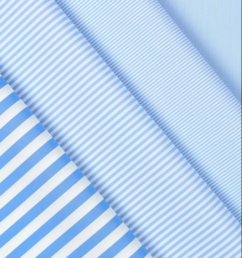 Crittenden x Edo Semi-Spread Collar Shirting, Blue Stripe