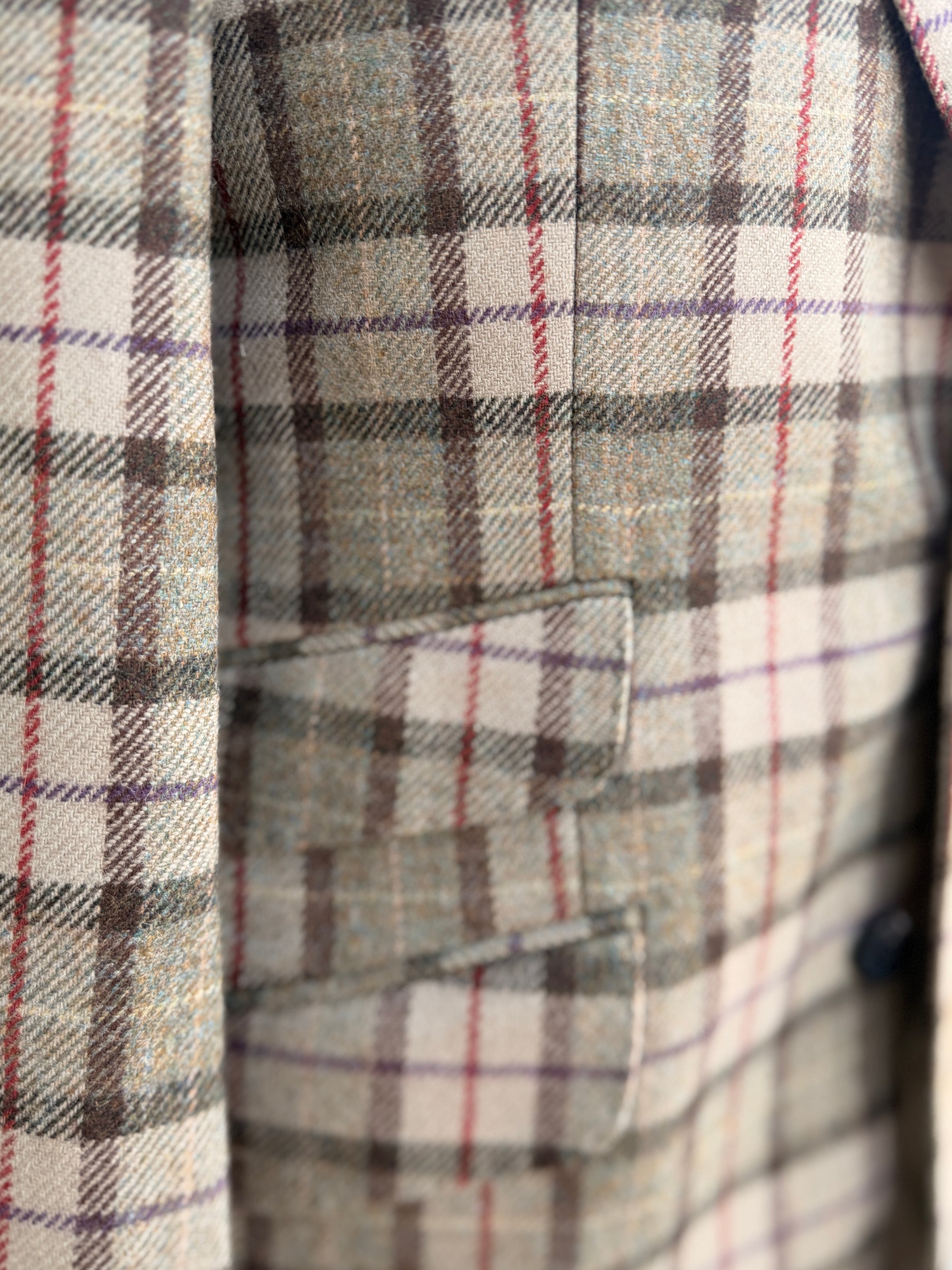 Hacking Jacket in Moss & Cream with Red/Purple Overplaid CR 1635