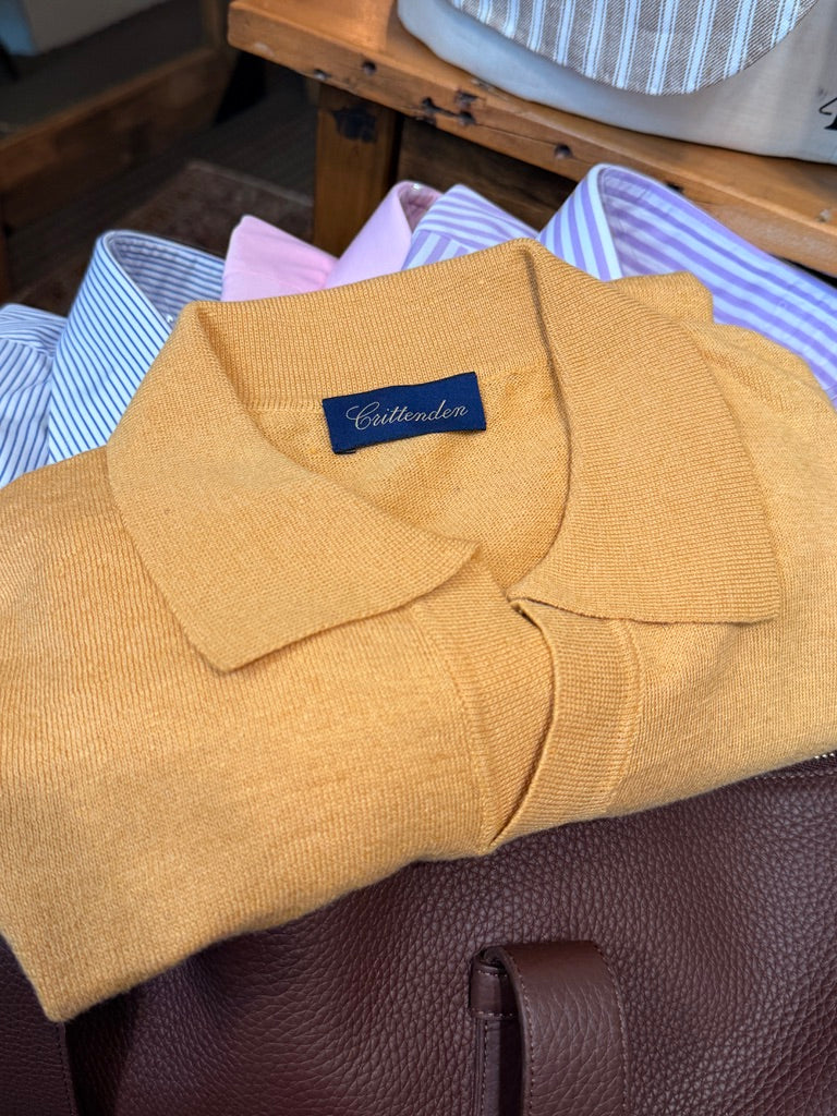 Crittenden Linen/Cotton Knit Shirt in Gold Cuban Collar