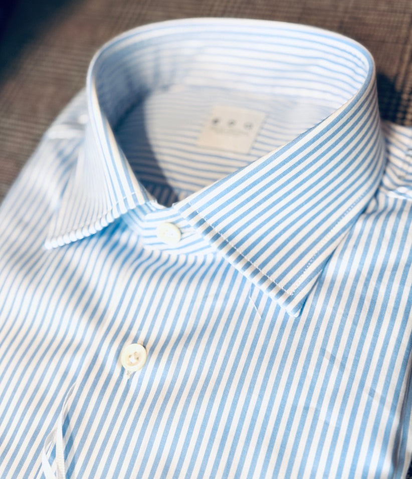 Crittenden x Edo Semi-Spread Collar Shirting, Blue Stripe