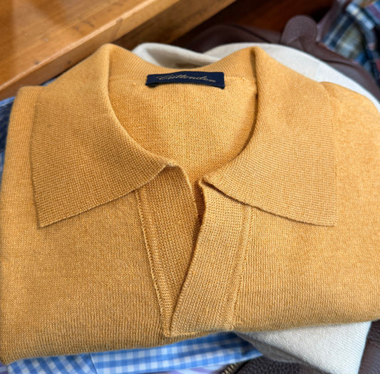Crittenden Linen/Cotton Knit Shirt in Gold Cuban Collar