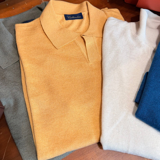 Crittenden Linen/Cotton Knit Shirt in Gold Cuban Collar