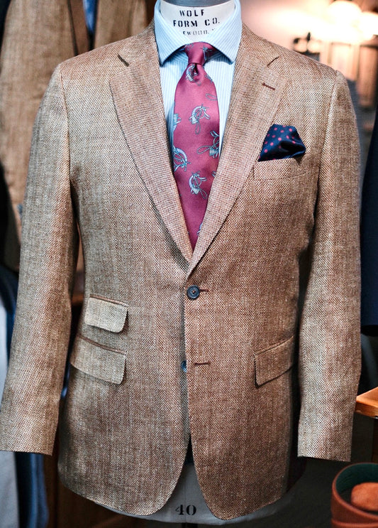 Crittenden Harrods Flap Pocket Sportcoat in Tan Barleycorn Silk Weave