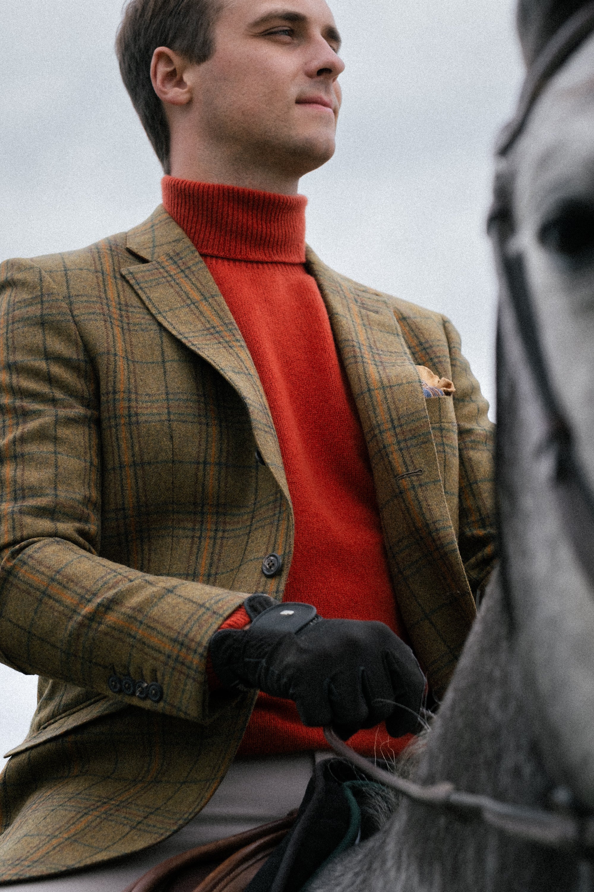 Hacking Jacket in Lambswool Moss/Red/Gold Multiplaid CR 1405