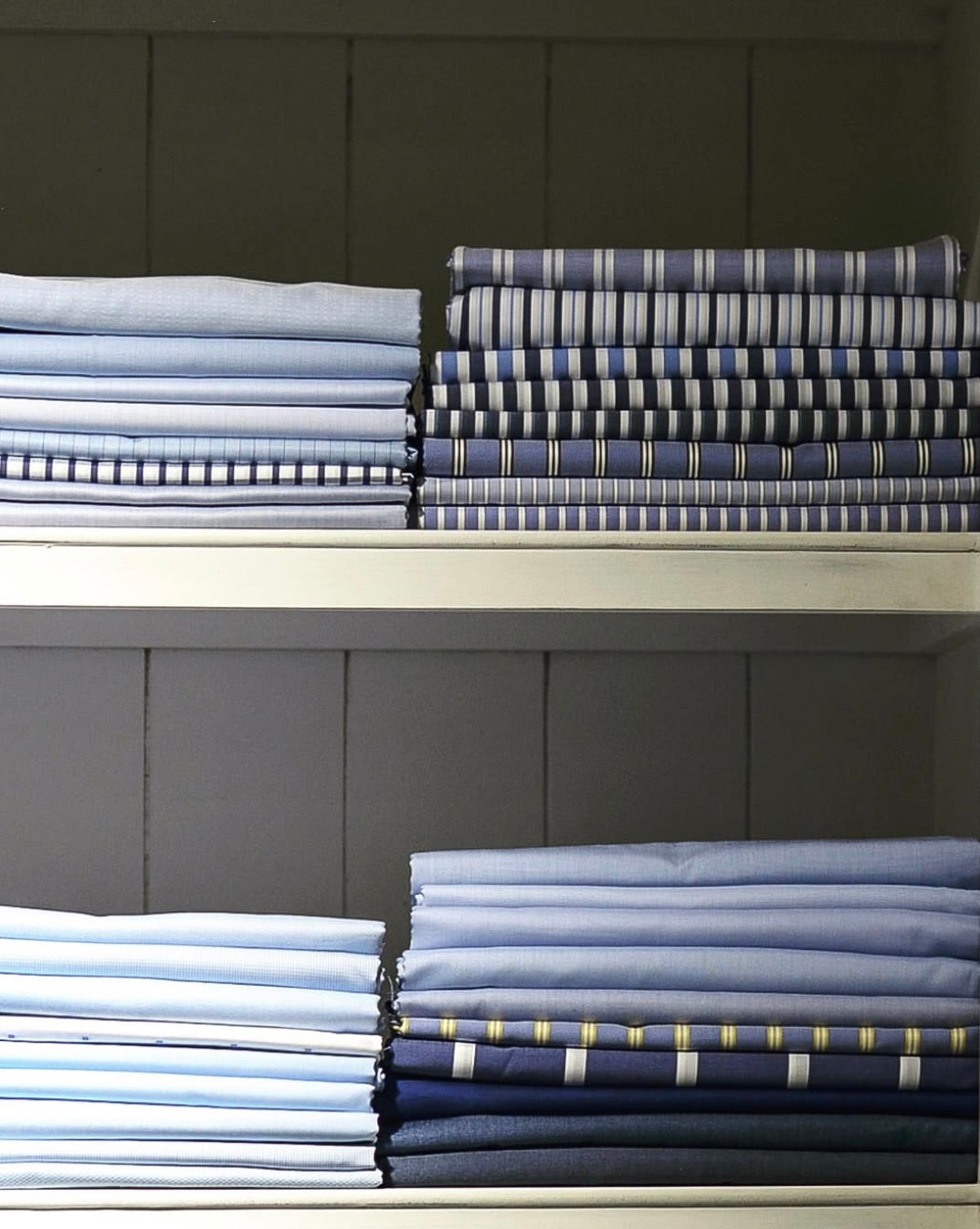 Crittenden x Edo Semi-Spread Collar Shirting, Blue Stripe