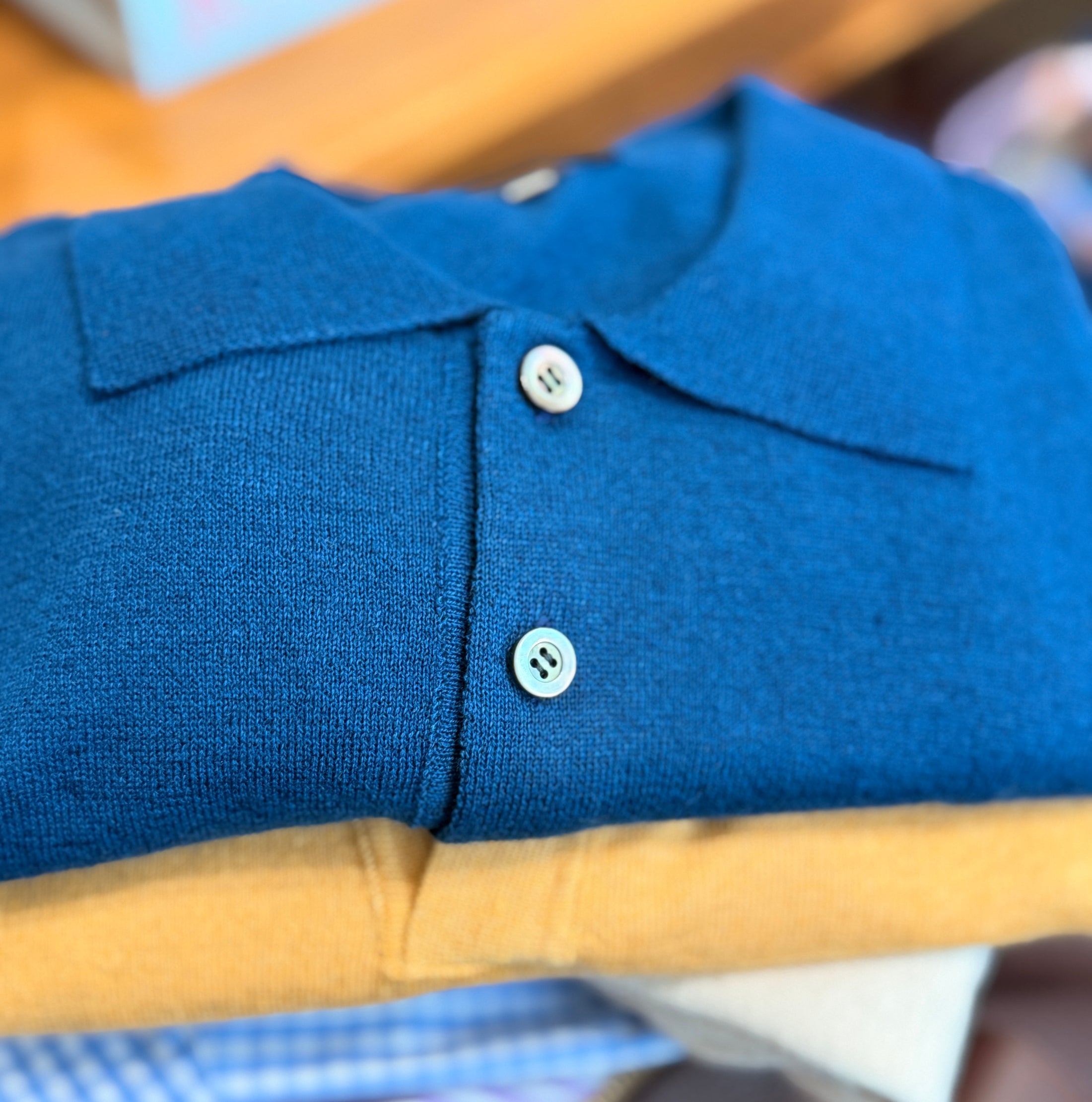 Crittenden Linen/Cotton Knit Polo in Bright Navy