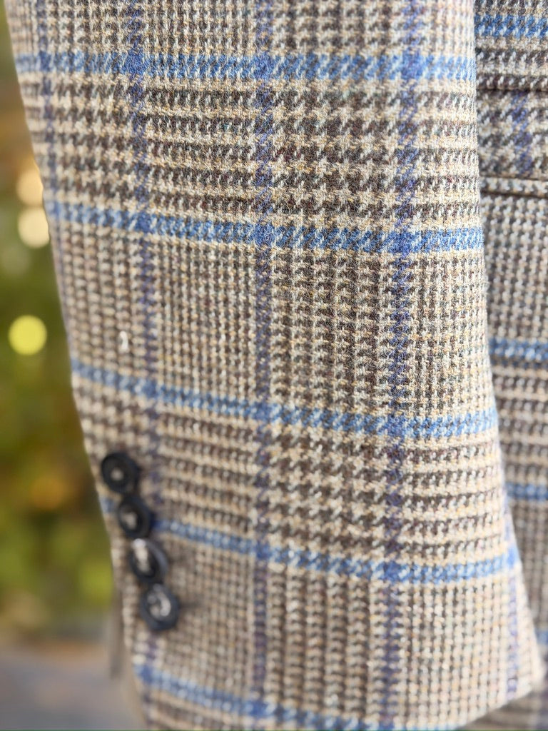 Harrods Flap Pocket Jacket in Tan/Cream Glen Windowpane CR 1626