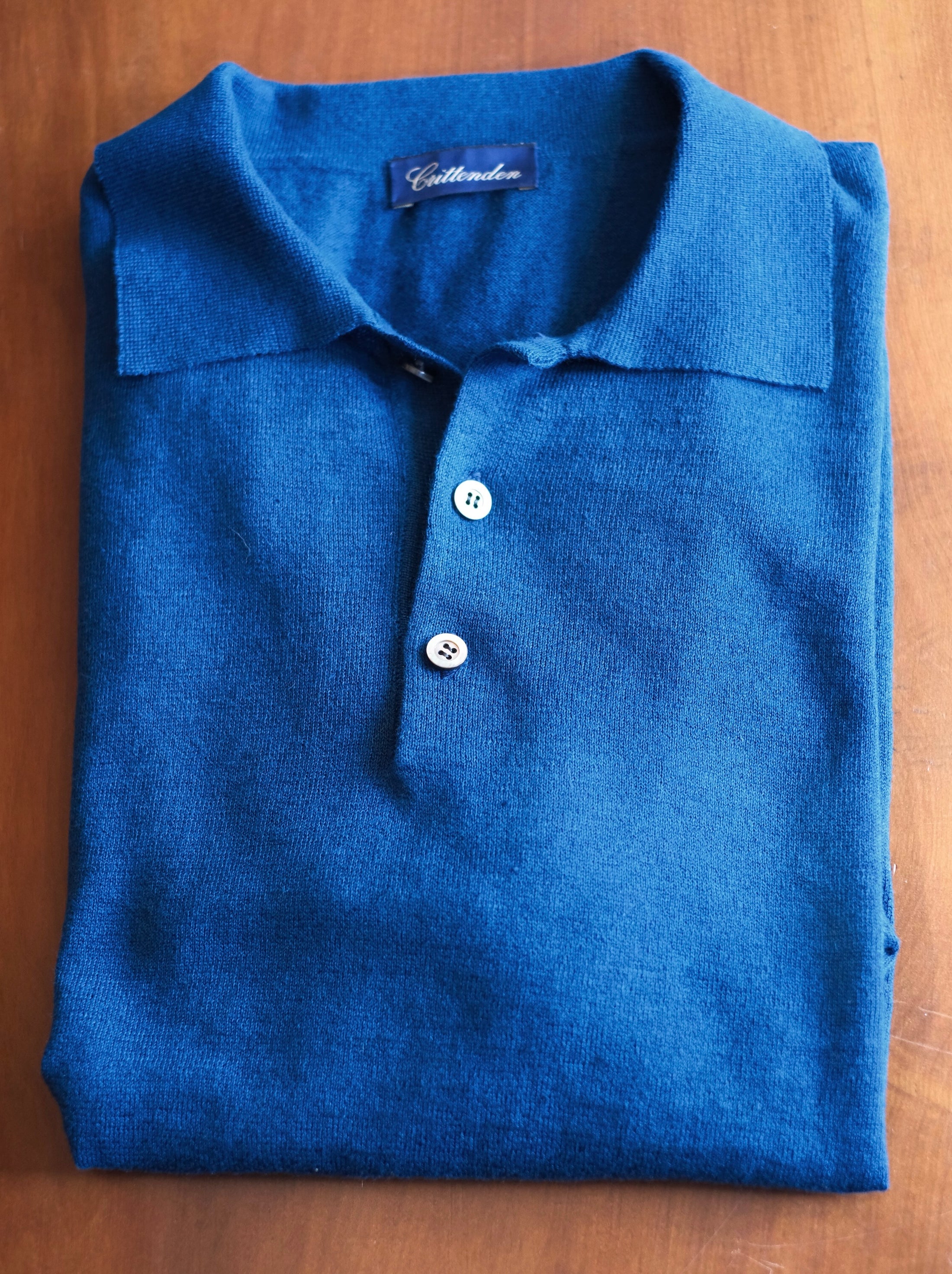 Crittenden Linen/Cotton Knit Polo in Bright Navy