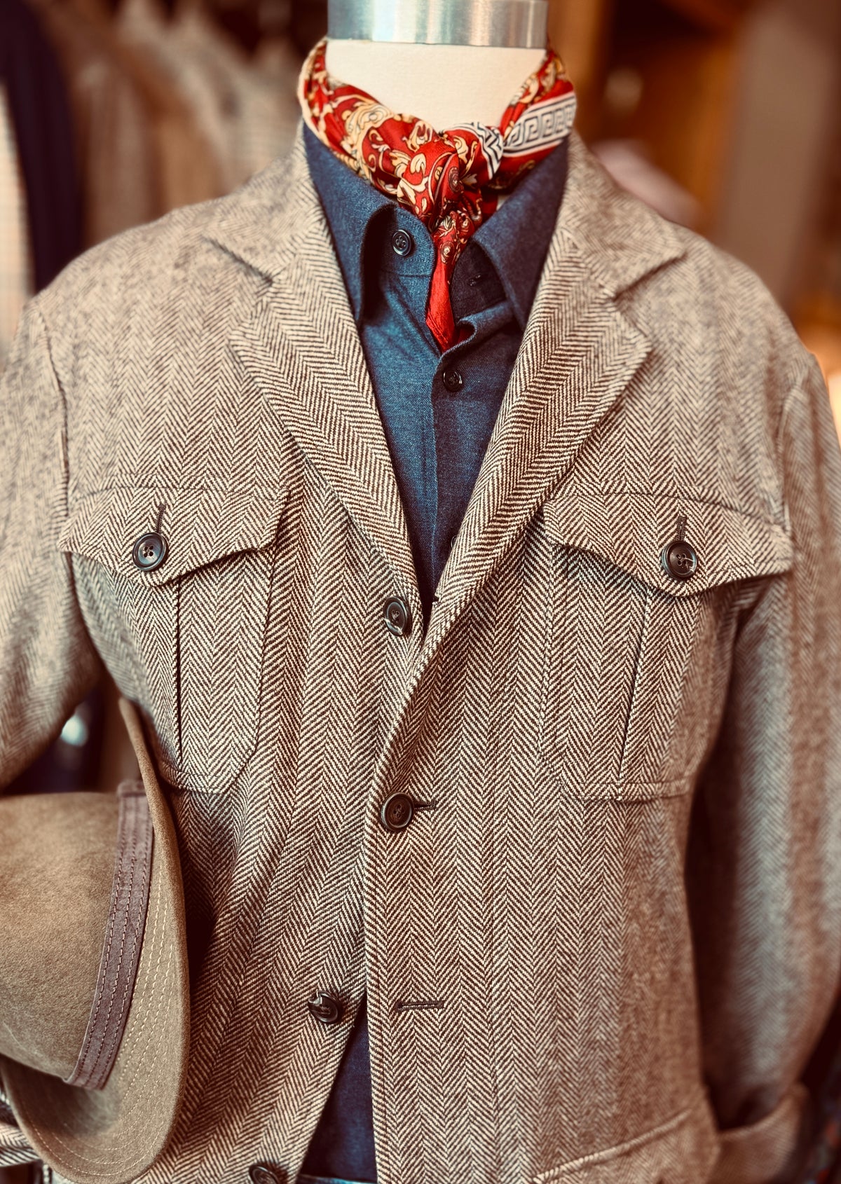 Safari Jacket in Brown/Cream Herringbone Khullu CR 1640