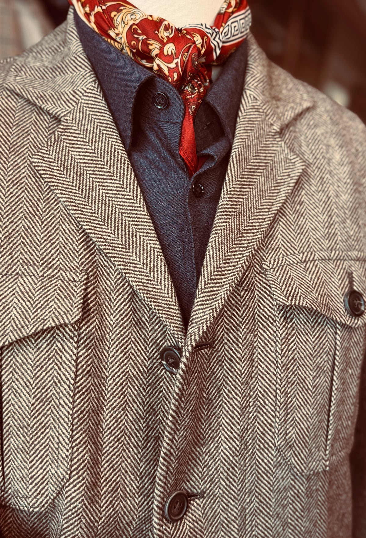 Safari Jacket in Brown/Cream Herringbone Khullu CR 1640
