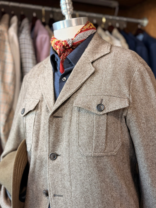 Safari Jacket in Brown/Cream Herringbone Khullu CR 1640