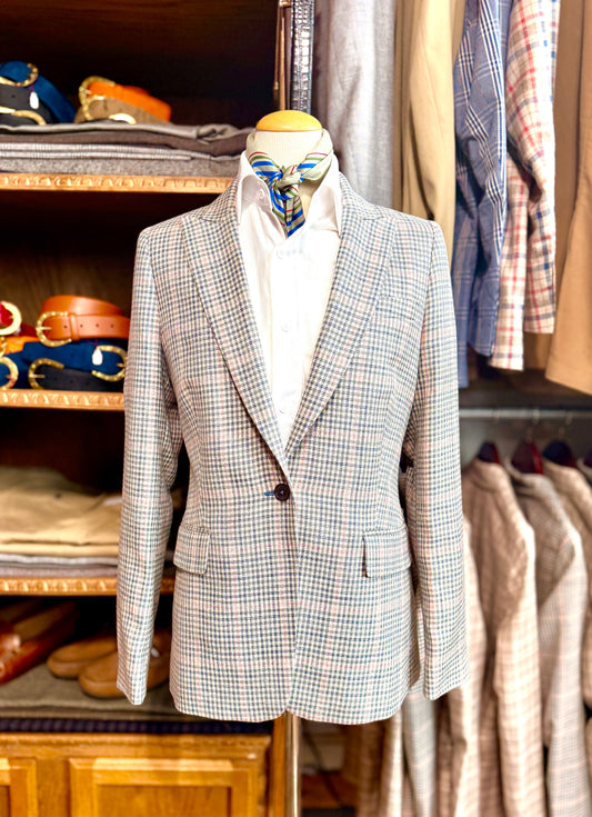 LADIES JACKET Silk, linen, cotton in moss and sky check with pink windowpane